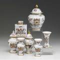 Samson seven armorial pieces include three covered urns and two vases 19th c tallest 7 12