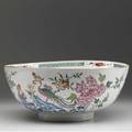 Chinese export famille rose punchbowl ca 17601780 6 x 5 repair area inside bowl 6 14 x 14 dia