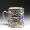 Chinese export cider mug with figural decoration ca 17601780 5 x 4 12 dia