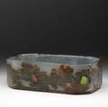Daum cameo glass faceted bowl with autumnal oak leaves with acorn and insect applications with foil on martele ground two minor factory flaws acid burn to rim and bubble to bottom tiny fleck to
