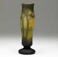 Daum cameo landscape vase with lake landscape in orange and green ground daum nancy on body 10 14 x 3 12