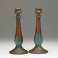 Clewell rare pair of copper clad candlesticks with fine verdigris patina signed clewell 41526 10
