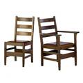 Gustav stickley matching ladderback arm and sidechairs with dropin leatherette seats branded marks armchair 37 x 25 x 21