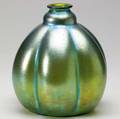 Austrian large gourdshaped glass vase in a green and gold lustered finish unmarked 9 14 x 8 14