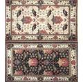 William morris style two contemporary floral carpets of similar pattern one on white ground the other on black 4 x 6