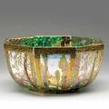 Wedgwood large fairyland lustre octagonal bowl boxing match interior castle on a road exterior very faint short spider line to body gold wedgwood england stamp z5125 5 14 x 11 12