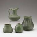 Hampshire four matte green vessels smallest with leaves has hairline all marked tallest 6