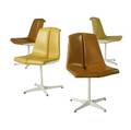 Richard schultz  knoll set of four swivelbase dining chairs two upholstered in yellow vinyl and two in orange knoll associates labels 32 12 x 19 12 x 22