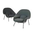 Eero saarinen  knoll pair of womb chairs with embossed bluegreen fabric on tubular black metal frames 37 x 40 x 36