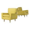 Florence knoll  knoll pair of armchairs upholstered in yellow green and white boucle fabric 33 12 x 32 12 x 30 12