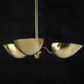 Paavo tynell  taito oy polished brass chandelier with three pierced and scalloped shades 43 12 x 29