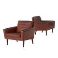 Hans olsen pair of armchairs upholstered in red leather 27 14 x 31 x 23
