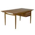 Georges tanier oak and teak singlepedestal desk with two drawers branded mark 29 x 58 34 x 33 14