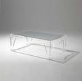 Jeffrey bigelow coffee table with glass top on lucite base 16 x 44 x 30