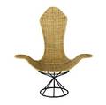 Style of erwin  estelle laverne tulip chair with woven cane seat and back on black iron base 50 14 x 45 14 x 19 14