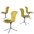 Gideon kramer  ion furniture co set of four ion chairs in yellow fiberglass on steel bases ion labels 33 12 x 18 12 x 20