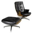Heywood wakefield lounge chair and ottoman in oak with black vinyl upholstery heywood wakefield fabric tag chair 37 x 29 12 x 32