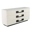 Peggy day  modern house chest with six drawers in white enamel with black enameled pulls and pedestal base branded a peggy day original for modern house 33 14 x 68 x 18 12