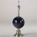 Jansen table lamp the silvered brass base with large ceramic sphere glazed in deep blue 32 x 10 12