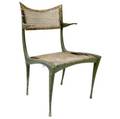 Style of dan johnson gazelle chair with patinated aluminum frame caned seat and back 32 x 19 x 17 12