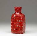 Tobia scarpa  venini occhi bottleshaped vase with red murrines on clear ground etched venini italia also with venini clear label 8 34 x 4 sq
