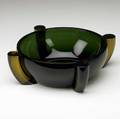 Marie tina aufiero  venini alboinorosmunda low bowl in dark green glass with amber buttresses 1995 signed and dated also with venini clear label 3 12 x 11 14