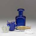 Kenneth george scott  venini etc five glass pieces fenicio fish sculpture by kenneth george scott two fazzoletto cabinet vases one dated illegibly a stoppered bottle in cobalt asis condition
