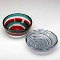 Fulvio bianconi  venini two low bowls one fasce orrizontale by fulvio bianconi the other with spiral polychrome filigrana both marked venini murano italia each 5 12 dia