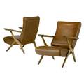 Antonio gorgoni pair of reclining club chairs in birch and brass with leatherette upholstery 32 x 24 x 35