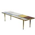Italian coffee table with inset murano glass tiles on brass legs 15 14 x 60 12 x 18 14