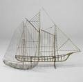 Curtis jere two large wire boat sculptures one in chrome the other brass brass one signed and dated 1976 43 x 46 12 and 34 12 x 33