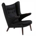 Hans wegner papa bear chair upholstered in black wool on teak frame branded mark chair 38 12 x 35 14 x 31