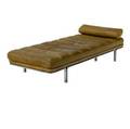 Horst bruning  alfred kill daybed on steel frame with tan channeled leather cushion and bolster alfred kill label 20 12 x 74 x 32