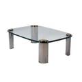 Modern massive coffee table with plate glass top on metal legs 19 x 55 x 39