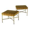 Paul mccobb pair of ottomans with striped velvet cushions on brass crossstretcher frames 15 34 x 21 sq