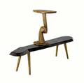 Studio two pieces freeform walnut bench with oak legs mortised through the top and sculptural pedestal side table 17 12 x 75 x 15 and 26 x 20 12 x 13