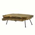 Studio coffee table with broad freeform plank top on wroughtiron legs 17 x 50 x 35