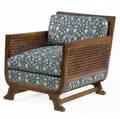 California arts  crafts carved and caned upholstered lounge chair unmarked 29 x 26 12 x 29 12
