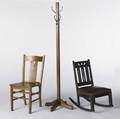 Arts  crafts furniture three pieces sewing rocker with cutout back similar sidechair fourhook coatrack coatrack 73