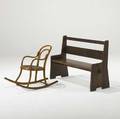 Arts  crafts oak childs bench together with a thonet style bentwood childs rocker marked j  j kohn bench 28 14 x 40 34 x 12