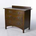 Stickley  ej audi reproduction three drawer dresser with reverse tapered front legs arched lower rail and dpulls 34 14 x 38 x 20