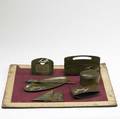 Heintz sterlingonbronze desk set in patinated metal with seagull decoration