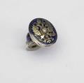 Russian style ring stylized russian doubleheaded eagle and diamond 14k yg and blue enamel ring 12 gs gw