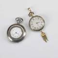 Ladies pocketwatches two watches swiss silver openface by tiffany  co together with an 18k openface with blue guilloche enamel and rose cut diamonds