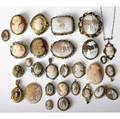 Cameo jewelry approx 44 pieces in silver gold and gf 18701930 includes brooches earrings pendants unset cameos empty settings etc