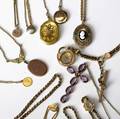 Pendants chains and watch chains approx 32 pieces in silver gold and gf 18801920