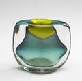 Floris meydam  leerdam unica glass vase of faceted form with yellow and green submersion marked leerdam unica f meydam am5 6 x 7