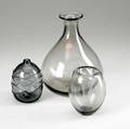 Holmegaard  nuutajarvi notsjo  verrerie la mailloche three smoked glass pieces beakershaped vase by holmegaard ovoid vase by saara hopea for nuutajarvi notsjo and vase with applied trailing by l