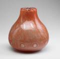 Verreries de la mulatiere mulaty bulbous glass vase in mottled coral with controlled bubbles acidetched mulaty 9 x 8