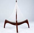 Jrgen hovelskov harp chair with mahogany frame and flag line seat 54 x 44 x 40